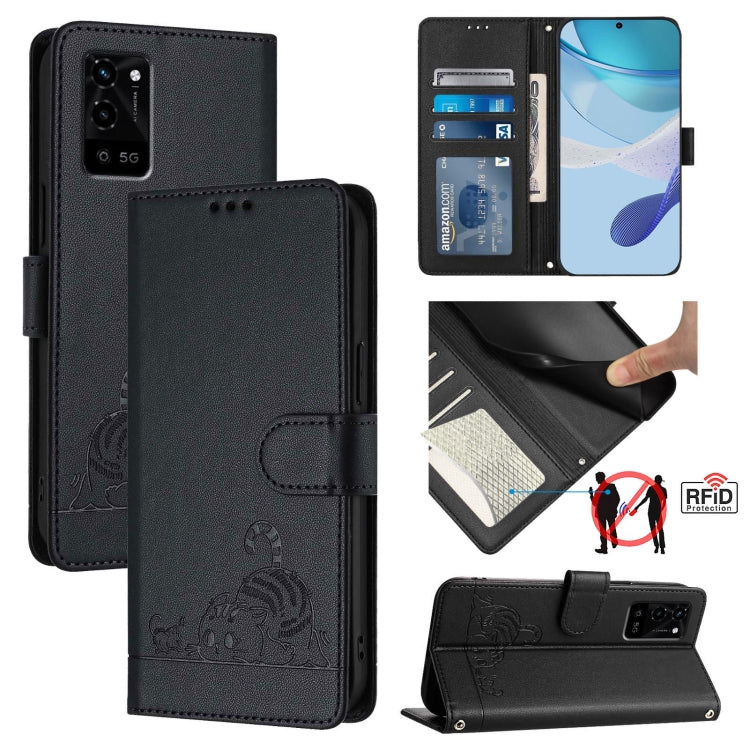 Cat Rat Embossed Pattern RFID Leather Phone Case with Lanyard, Series 1