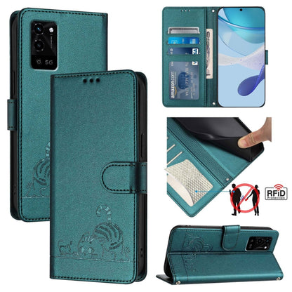 Cat Rat Embossed Pattern RFID Leather Phone Case with Lanyard, Series 1