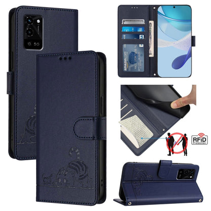 Cat Rat Embossed Pattern RFID Leather Phone Case with Lanyard, Series 1