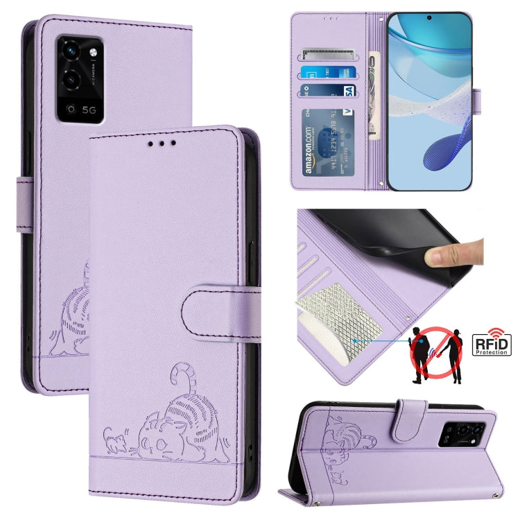 Cat Rat Embossed Pattern RFID Leather Phone Case with Lanyard, Series 1