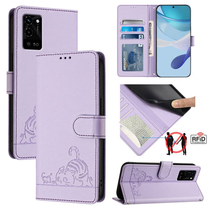 Cat Rat Embossed Pattern RFID Leather Phone Case with Lanyard, Series 1