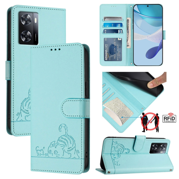 Cat Rat Embossed Pattern RFID Leather Phone Case with Lanyard, Series 1