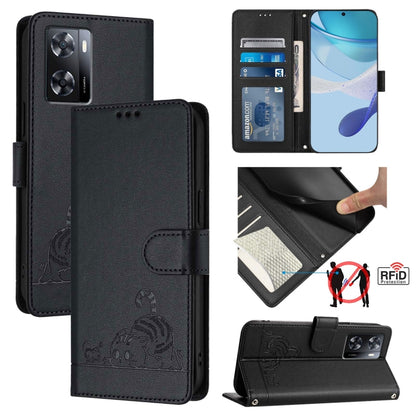 Cat Rat Embossed Pattern RFID Leather Phone Case with Lanyard, Series 1
