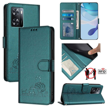 Cat Rat Embossed Pattern RFID Leather Phone Case with Lanyard, Series 1
