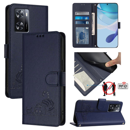 Cat Rat Embossed Pattern RFID Leather Phone Case with Lanyard, Series 1