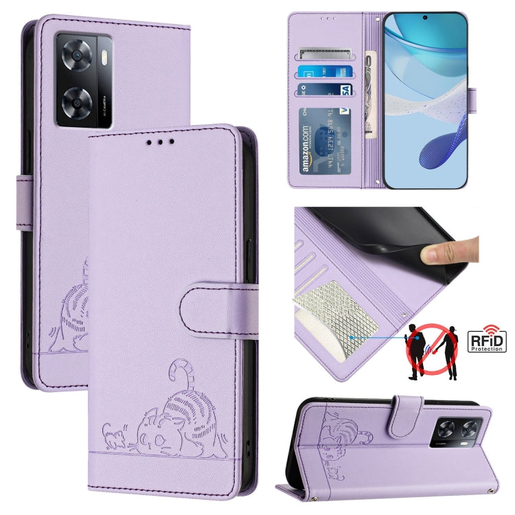 Cat Rat Embossed Pattern RFID Leather Phone Case with Lanyard, Series 1