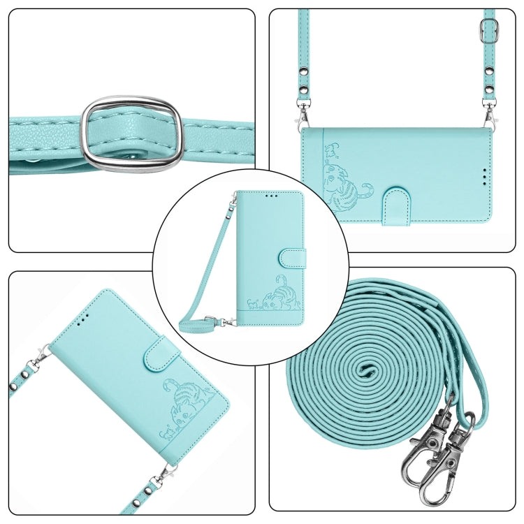 Cat Rat Embossed Pattern RFID Leather Phone Case with Lanyard, Series 1