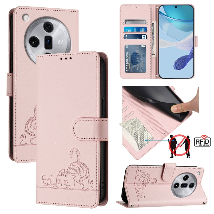 Cat Rat Embossed Pattern RFID Leather Phone Case with Lanyard, Series 1