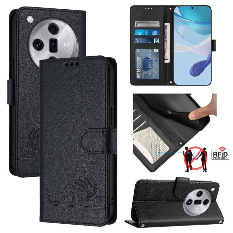 Cat Rat Embossed Pattern RFID Leather Phone Case with Lanyard, Series 1