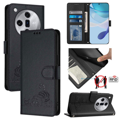 Cat Rat Embossed Pattern RFID Leather Phone Case with Lanyard, Series 1