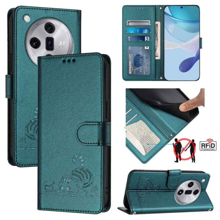 Cat Rat Embossed Pattern RFID Leather Phone Case with Lanyard, Series 1
