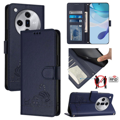 Cat Rat Embossed Pattern RFID Leather Phone Case with Lanyard, Series 1