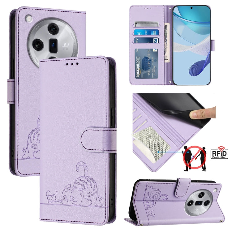 Cat Rat Embossed Pattern RFID Leather Phone Case with Lanyard, Series 1