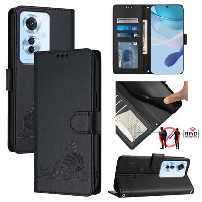 Cat Rat Embossed Pattern RFID Leather Phone Case with Lanyard, Series 1