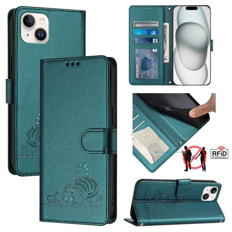 Cat Rat Embossed Pattern RFID Leather Phone Case with Lanyard, For iPhone SE 2024, For iPhone 15 Pro Max, For iPhone 15 Pro, For iPhone 15 Plus