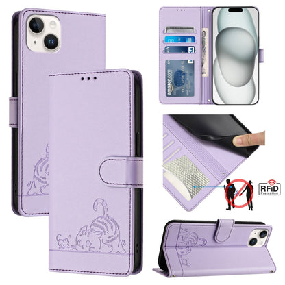 Cat Rat Embossed Pattern RFID Leather Phone Case with Lanyard, For iPhone SE 2024, For iPhone 15 Pro Max, For iPhone 15 Pro, For iPhone 15 Plus