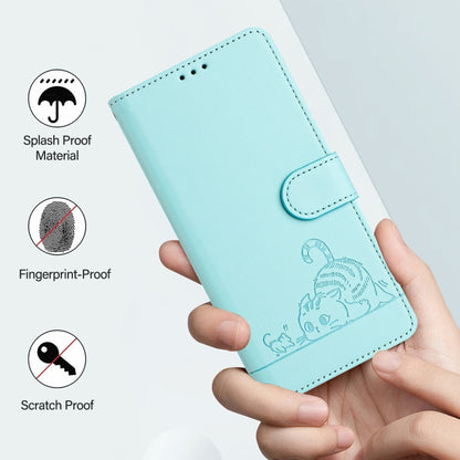 Cat Rat Embossed Pattern RFID Leather Phone Case with Lanyard, For iPhone 15, For iPhone 14 Plus, For iPhone 14/13, For iPhone 14 Pro
