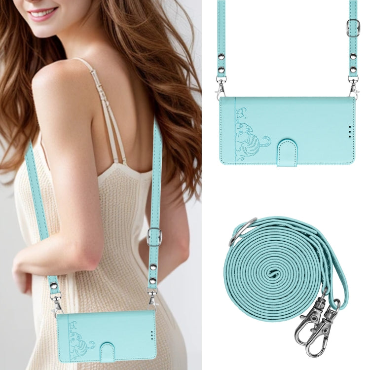 Cat Rat Embossed Pattern RFID Leather Phone Case with Lanyard, For iPhone 15, For iPhone 14 Plus, For iPhone 14/13, For iPhone 14 Pro