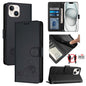 Cat Rat Embossed Pattern RFID Leather Phone Case with Lanyard, For iPhone 15, For iPhone 14 Plus, For iPhone 14/13, For iPhone 14 Pro