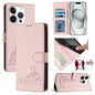 Cat Rat Embossed Pattern RFID Leather Phone Case with Lanyard, For iPhone 15, For iPhone 14 Plus, For iPhone 14/13, For iPhone 14 Pro