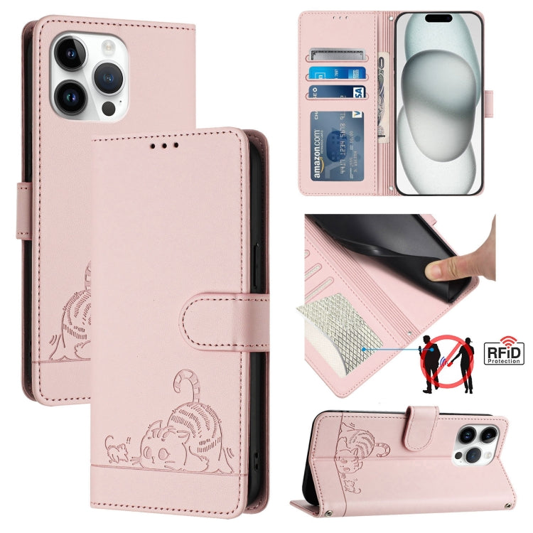 Cat Rat Embossed Pattern RFID Leather Phone Case with Lanyard, For iPhone 14 Pro Max, For iPhone SE 2022/SE 2020/6/7/8, For iPhone 13 Pro Max, For iPhone 13 Pro