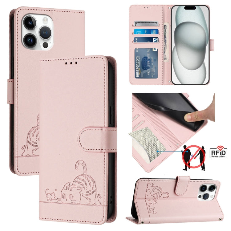 Cat Rat Embossed Pattern RFID Leather Phone Case with Lanyard, For iPhone 14 Pro Max, For iPhone SE 2022/SE 2020/6/7/8, For iPhone 13 Pro Max, For iPhone 13 Pro