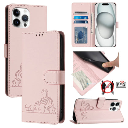 Cat Rat Embossed Pattern RFID Leather Phone Case with Lanyard, For iPhone 14 Pro Max, For iPhone SE 2022/SE 2020/6/7/8, For iPhone 13 Pro Max, For iPhone 13 Pro
