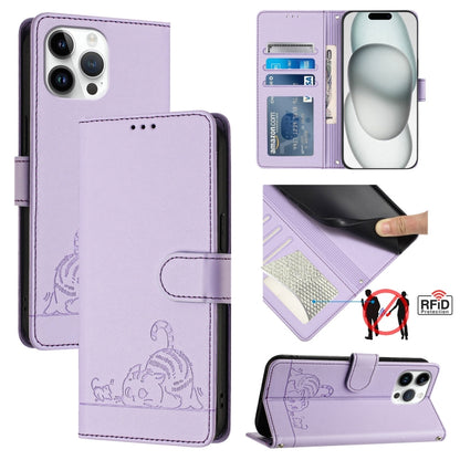 Cat Rat Embossed Pattern RFID Leather Phone Case with Lanyard, For iPhone 14 Pro Max, For iPhone SE 2022/SE 2020/6/7/8, For iPhone 13 Pro Max, For iPhone 13 Pro