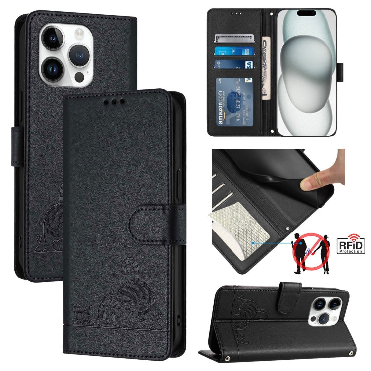Cat Rat Embossed Pattern RFID Leather Phone Case with Lanyard, For iPhone 14 Pro Max, For iPhone SE 2022/SE 2020/6/7/8, For iPhone 13 Pro Max, For iPhone 13 Pro