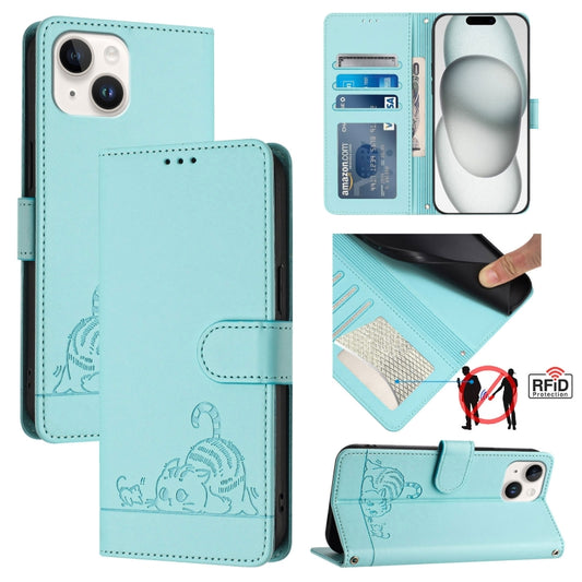 Cat Rat Embossed Pattern RFID Leather Phone Case with Lanyard