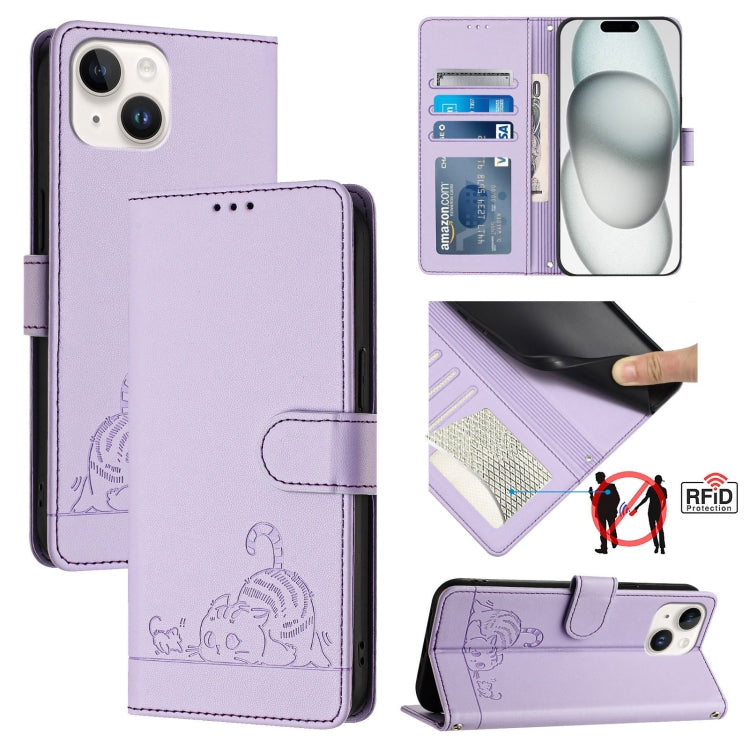 Cat Rat Embossed Pattern RFID Leather Phone Case with Lanyard