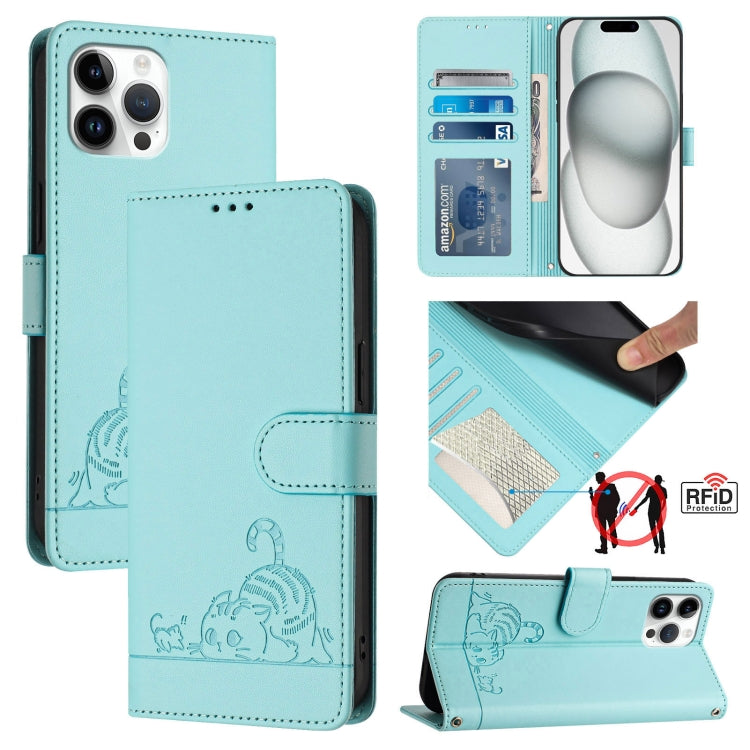 Cat Rat Embossed Pattern RFID Leather Phone Case with Lanyard