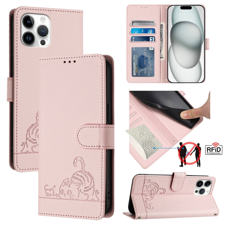 Cat Rat Embossed Pattern RFID Leather Phone Case with Lanyard