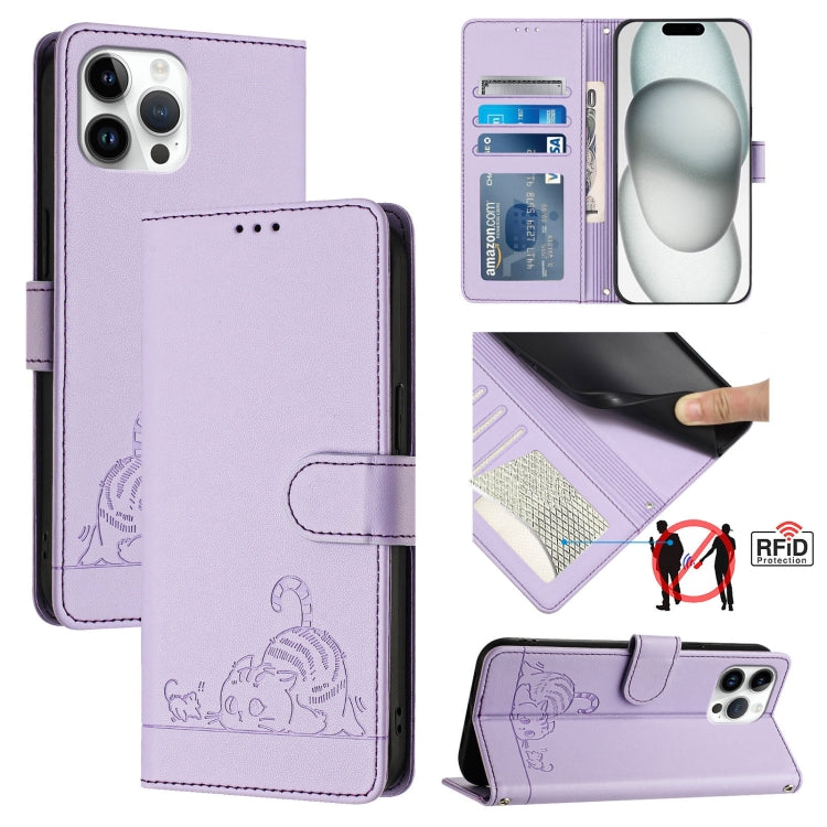 Cat Rat Embossed Pattern RFID Leather Phone Case with Lanyard