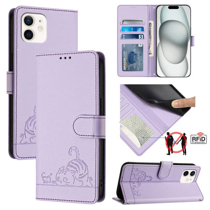 Cat Rat Embossed Pattern RFID Leather Phone Case with Lanyard