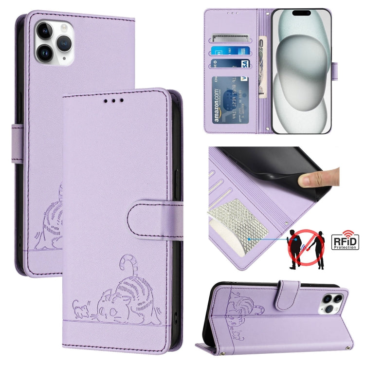 Cat Rat Embossed Pattern RFID Leather Phone Case with Lanyard