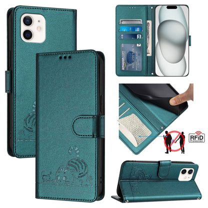 Cat Rat Embossed Pattern RFID Leather Phone Case with Lanyard