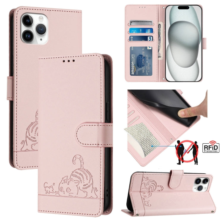 Cat Rat Embossed Pattern RFID Leather Phone Case with Lanyard