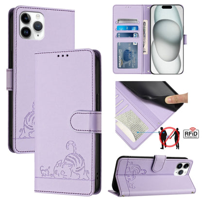 Cat Rat Embossed Pattern RFID Leather Phone Case with Lanyard