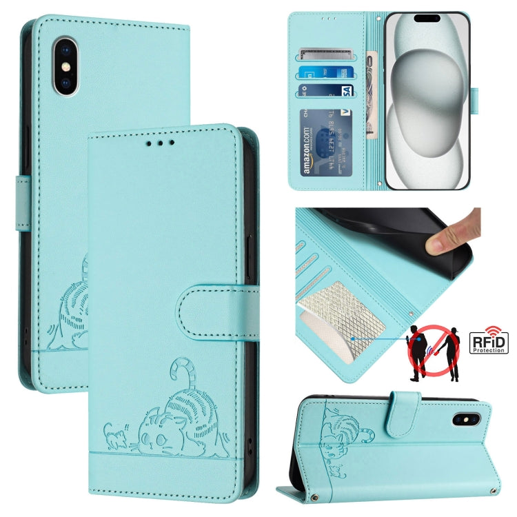Cat Rat Embossed Pattern RFID Leather Phone Case with Lanyard