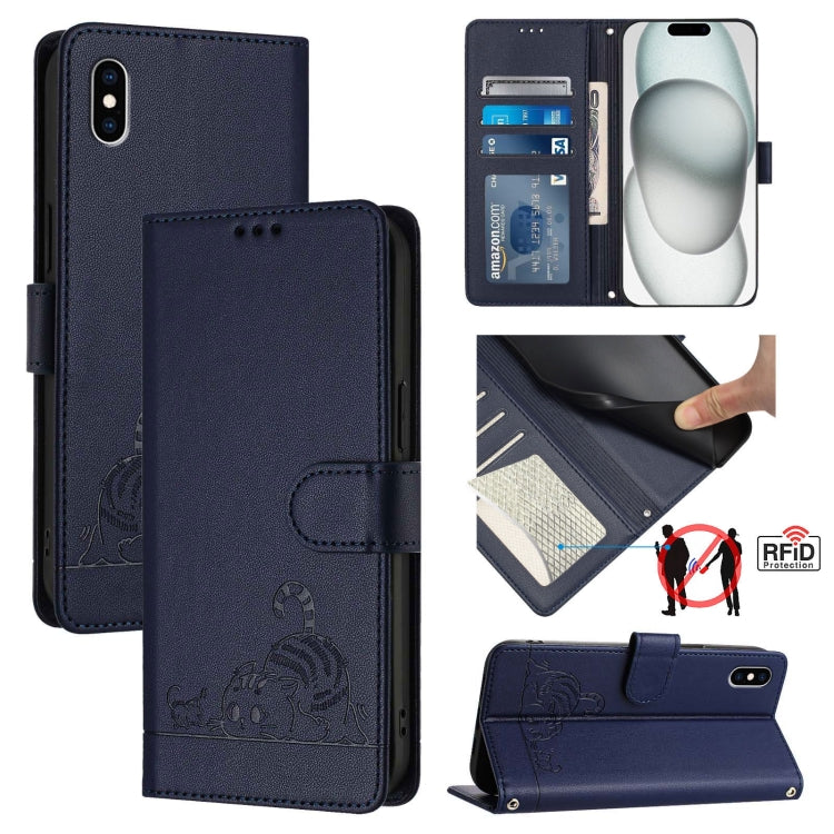 Cat Rat Embossed Pattern RFID Leather Phone Case with Lanyard