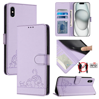 Cat Rat Embossed Pattern RFID Leather Phone Case with Lanyard