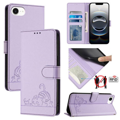 Cat Rat Embossed Pattern RFID Leather Phone Case with Lanyard, For iPhone SE 2024, For iPhone 15 Pro Max, For iPhone 15 Pro, For iPhone 15 Plus