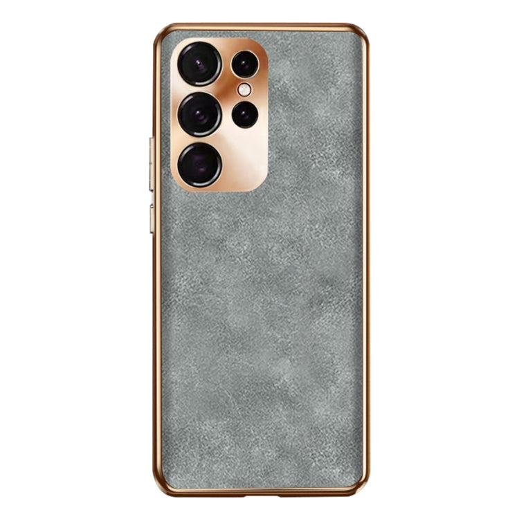 Electroplating Lambskin Leather Phone Case, For Samsung Galaxy S23 Ultra 5G, For Samsung Galaxy S23+ 5G, For Samsung Galaxy S23 5G