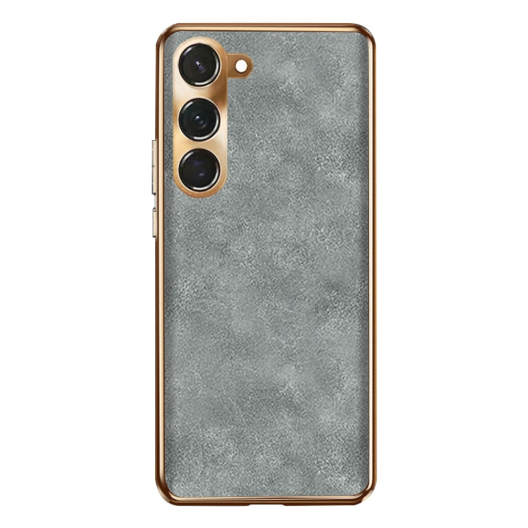 Electroplating Lambskin Leather Phone Case, For Samsung Galaxy S23 Ultra 5G, For Samsung Galaxy S23+ 5G, For Samsung Galaxy S23 5G