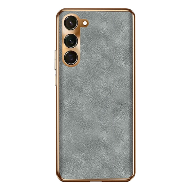 Electroplating Lambskin Leather Phone Case, For Samsung Galaxy S23 Ultra 5G, For Samsung Galaxy S23+ 5G, For Samsung Galaxy S23 5G