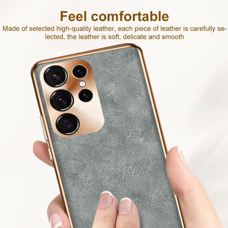 Electroplating Lambskin Leather Phone Case, For Samsung Galaxy S23 Ultra 5G, For Samsung Galaxy S23+ 5G, For Samsung Galaxy S23 5G