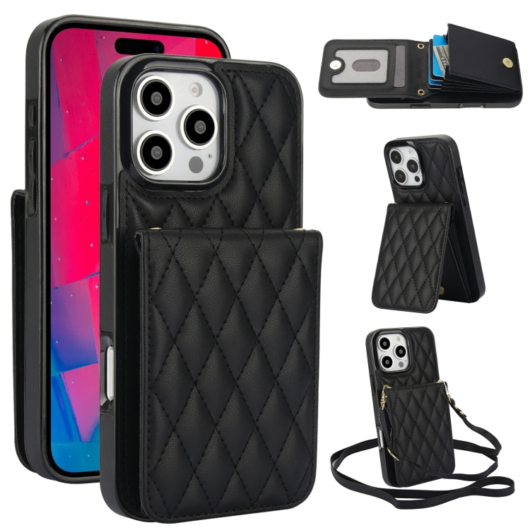YM015 Crossbody Rhombic Card Bag RFID Phone Case, For iPhone Air, For iPhone 16 Pro Max, For iPhone 16 Pro, For iPhone 16 Plus