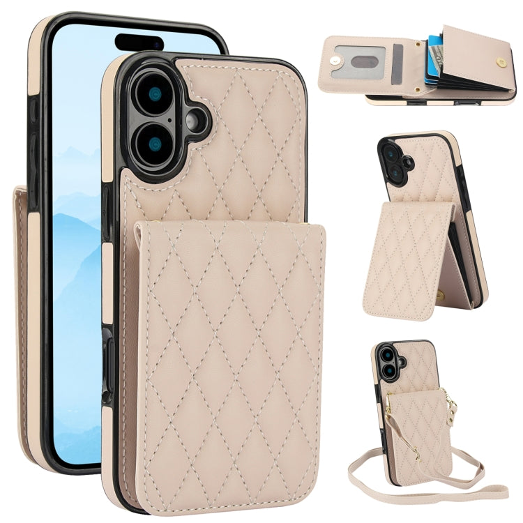 YM015 Crossbody Rhombic Card Bag RFID Phone Case, For iPhone Air, For iPhone 16 Pro Max, For iPhone 16 Pro, For iPhone 16 Plus