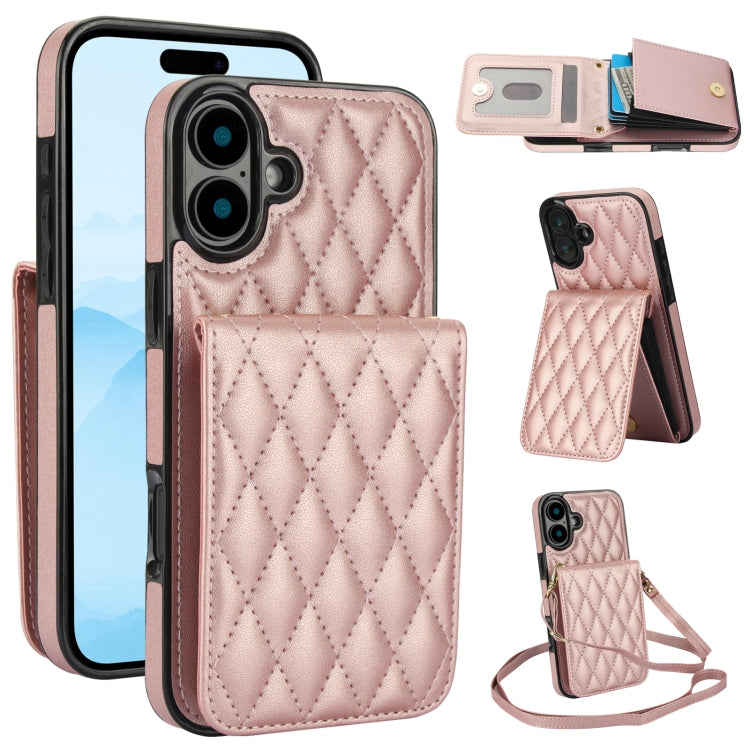 YM015 Crossbody Rhombic Card Bag RFID Phone Case, For iPhone Air, For iPhone 16 Pro Max, For iPhone 16 Pro, For iPhone 16 Plus
